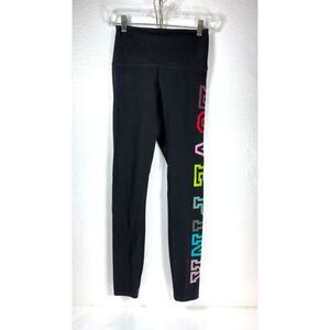 Victoria Secret PINK Leggings Cotton High Waist Full Black Rainbow LOVE PINK S